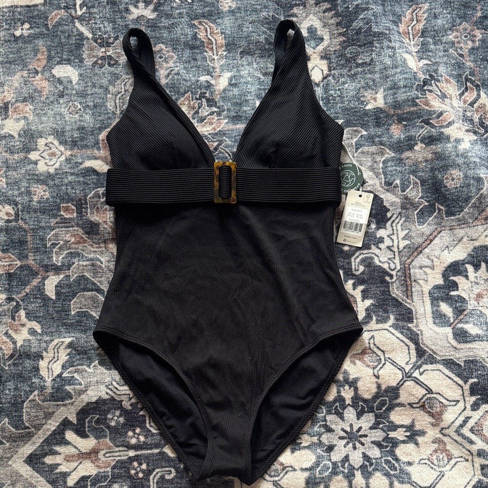 NWT Boden Black Ribbed One-Piece Swimsuit